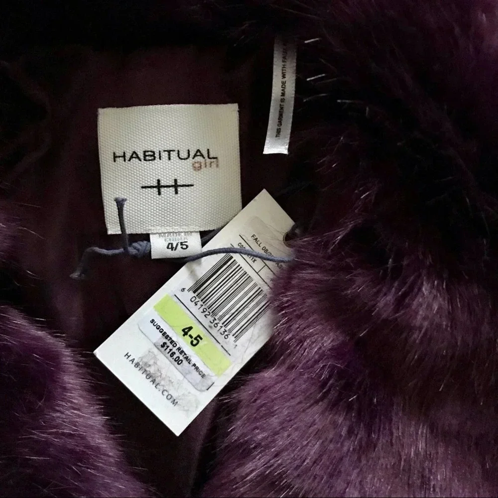 Habitual NWT Faux Fur Coat for Girls 4/5